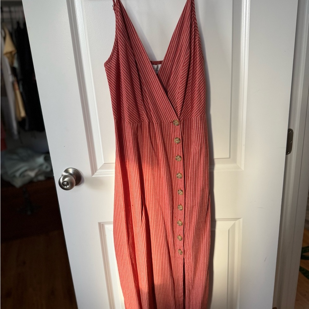 Chic Coral Striped Maxi Dress